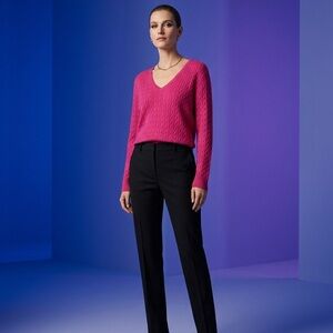 Talbots size 2 x Womens V-Neck Cable Knit Sweater in Hot Pink